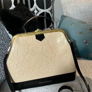 Mario Hernandez Beige and Black Butterfly Shoulder Bag